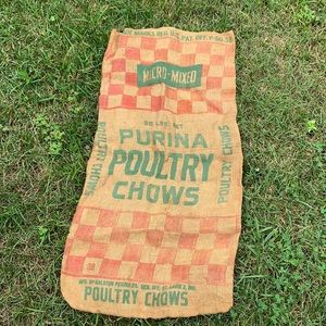 🍀 $10 3/$25! Vintage Purina Poultry Chows jute feed bag 17 x 34